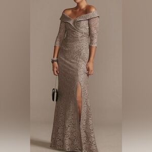 Oleg Cassini, size 14 off the shoulder lace gown